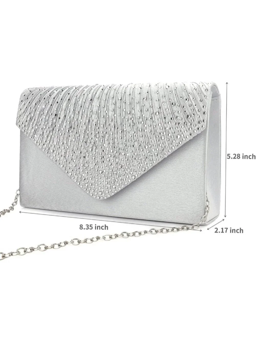 Women's Silver 2 Rhinestone Clutch Purse For Evening Bag Wedding Handbags